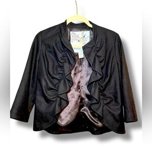Tabitha  Women's Anthropologie Black Ruffle Short  Jacket Blazer Wool Blend Sz 6